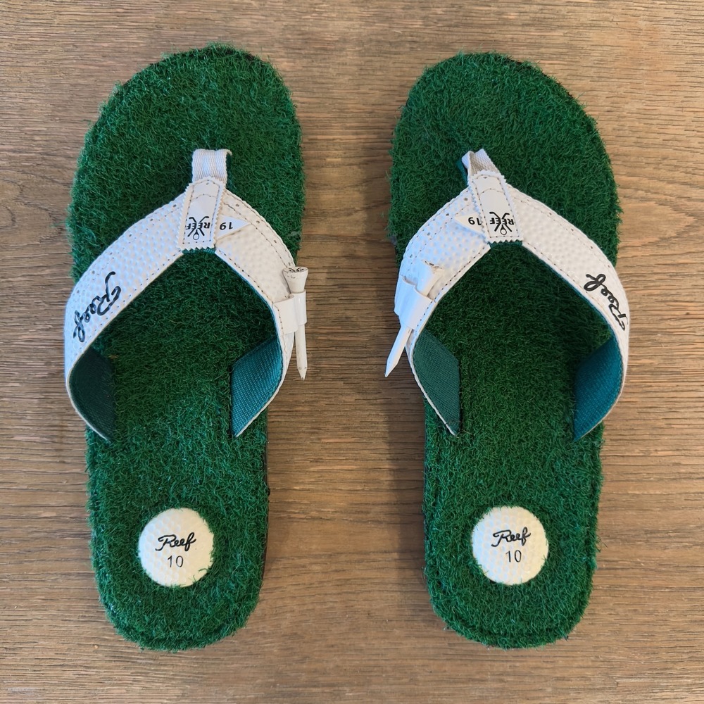 REEF Mulligan II Flip Flops Golf Themed Slip-On Sandals Green / White Men US 10